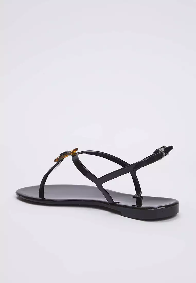 Black Jelly Flip Flops Women's Sandals Takss25Sd00065