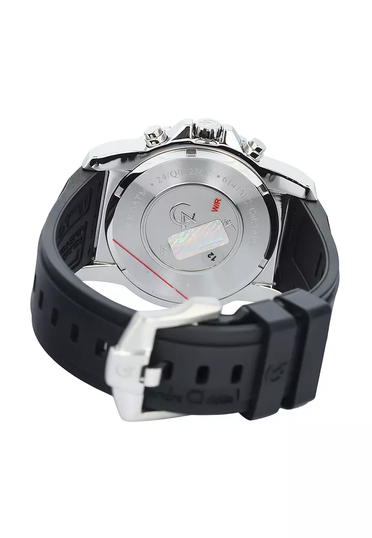 Alexandre Christie - Jam Tangan Chronograph Pria - Silver Case Black Rubber Strap - 6141MCRSSSL