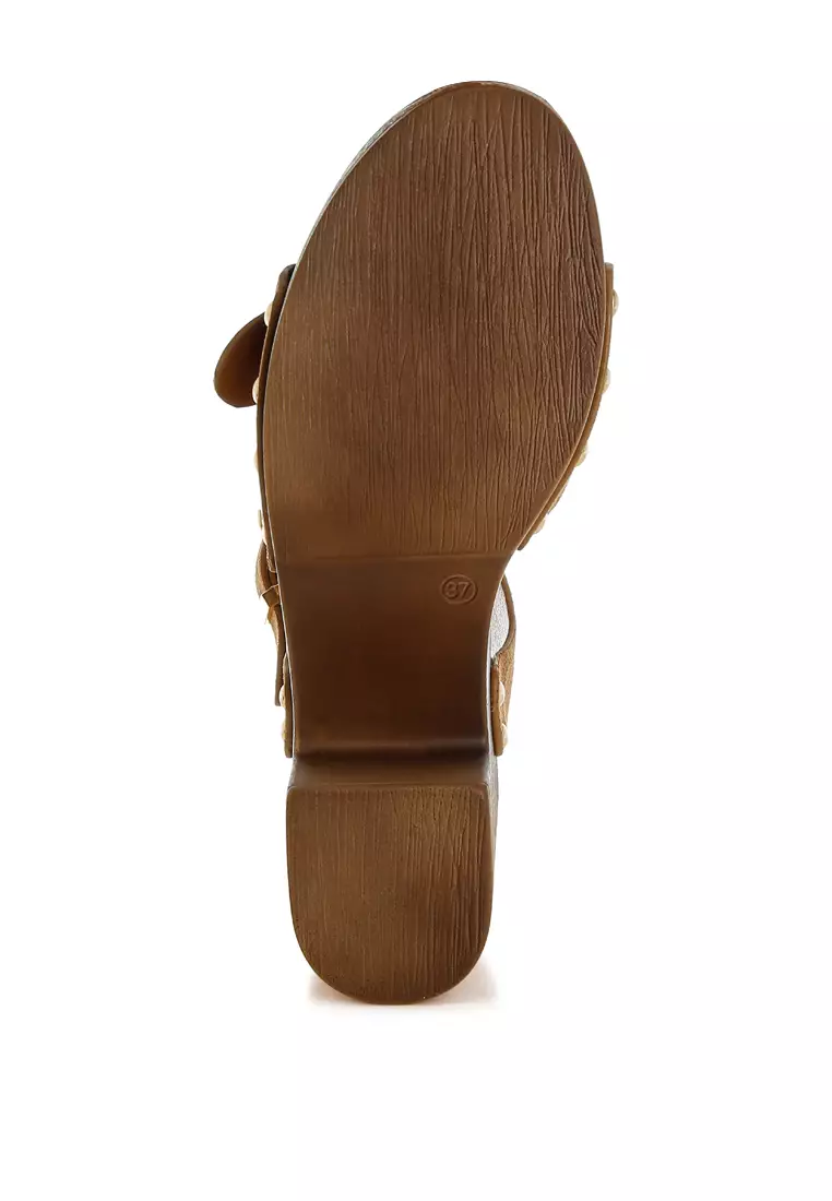 Real Suede Leather Clog Sandals In Tan
