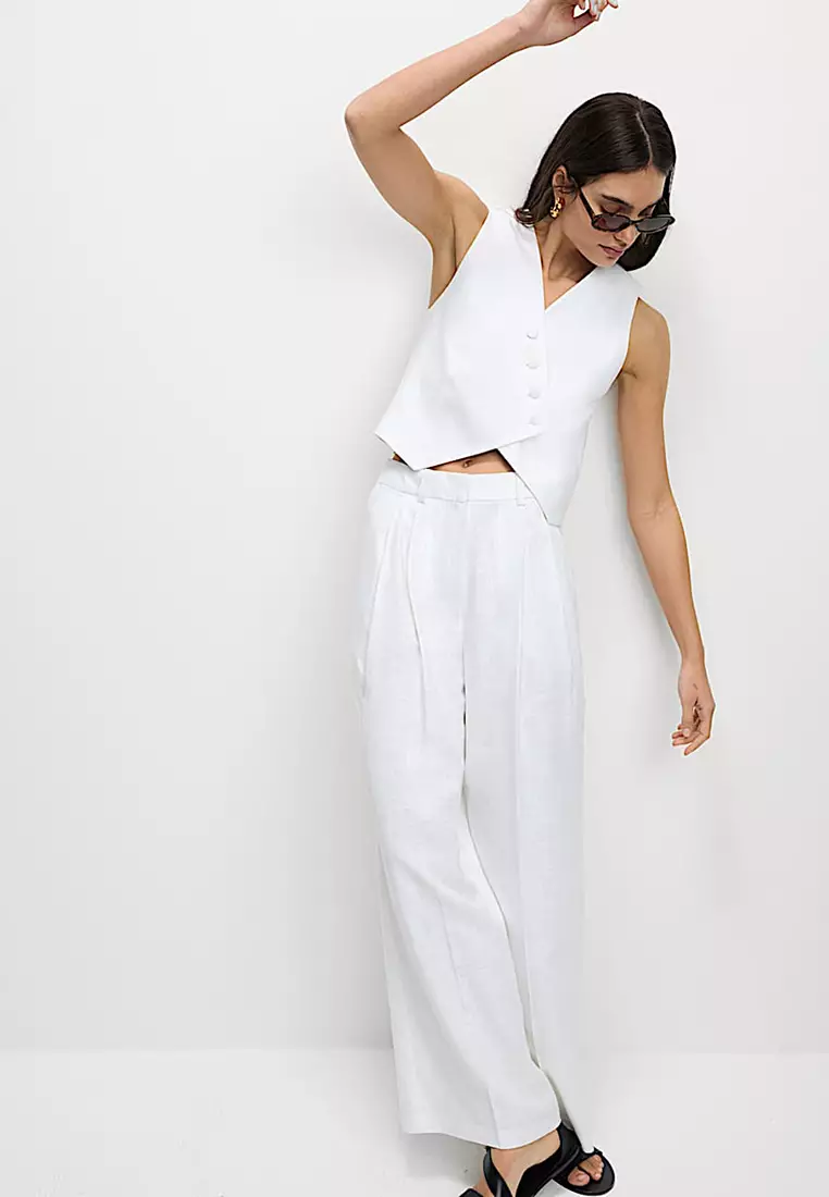 Linen Rich Twill Wide Leg Trousers
