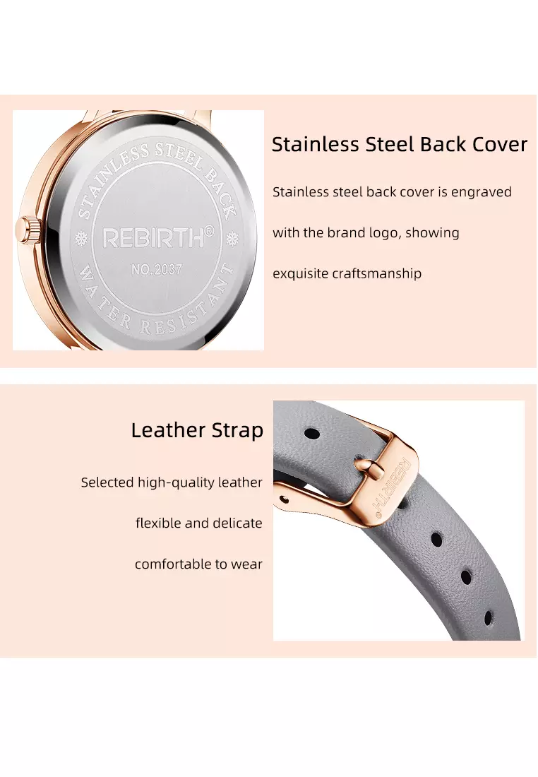 Jam Tangan Wanita Anggun Tali Kulit Display Kuarsa Tahan Air Jam Wanita Mode Jam Tangan Cewek greybutterfly