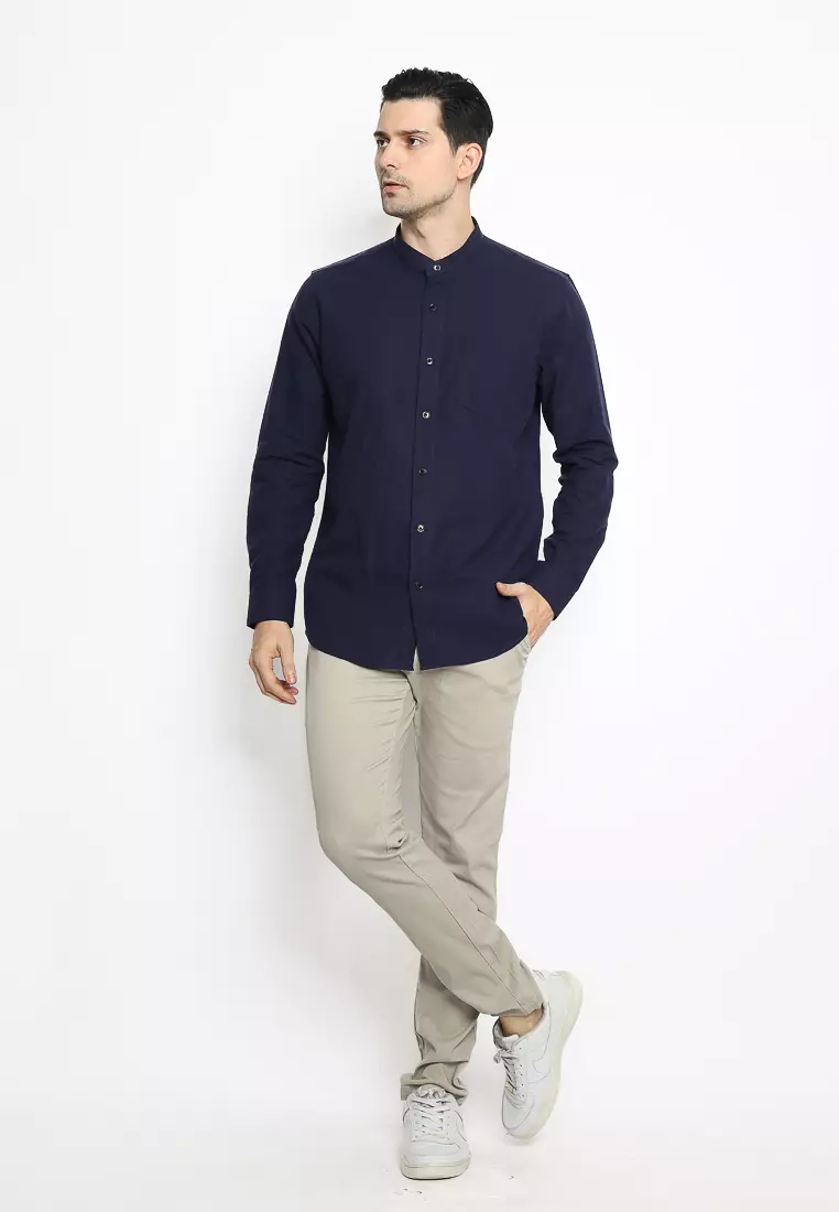 MAGINOT Kemeja Pria KOKO Basic Polos Lengan Panjang DARK NAVY