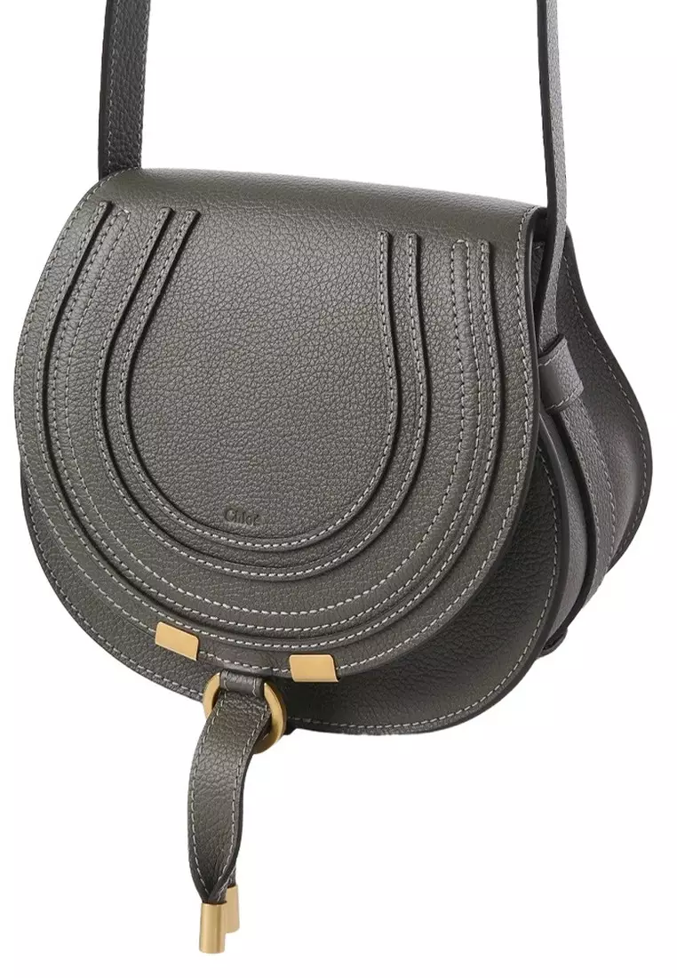 Small Marcie Saddle Crossbody Bag in Elephant Grey