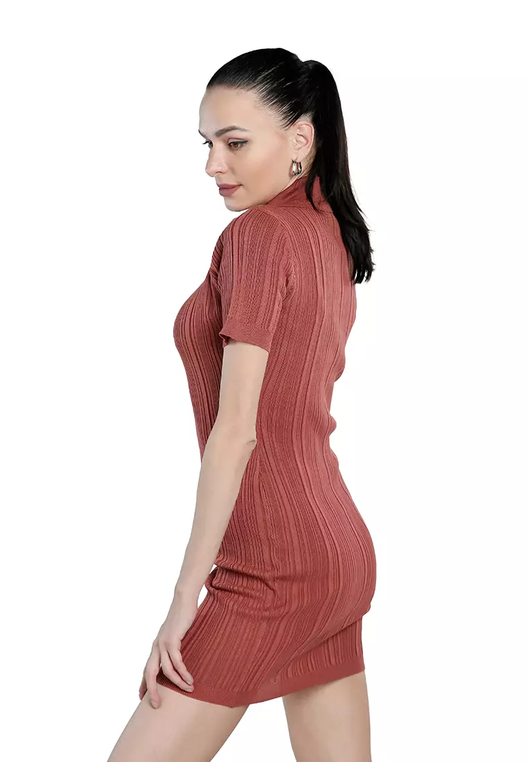 Dress Sweater Bodycon Kerah Marsala