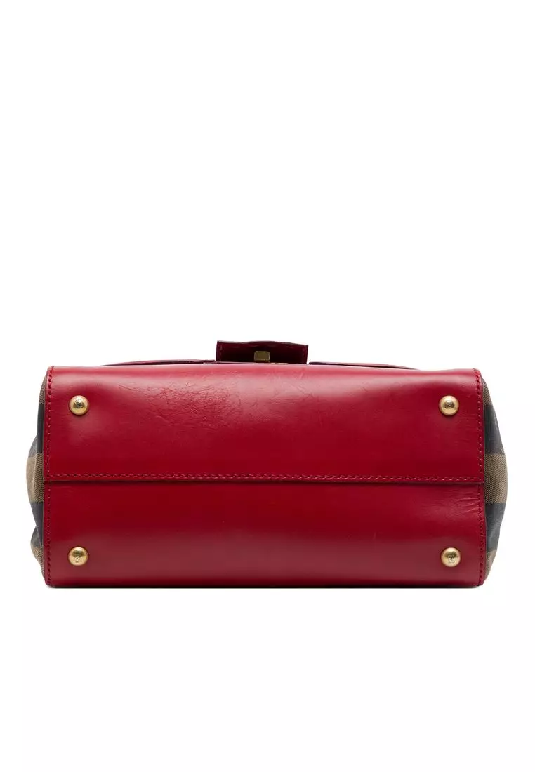 Pre-Loved Fendi Leather And Pequin Canvas Selleria Silvana Satchel