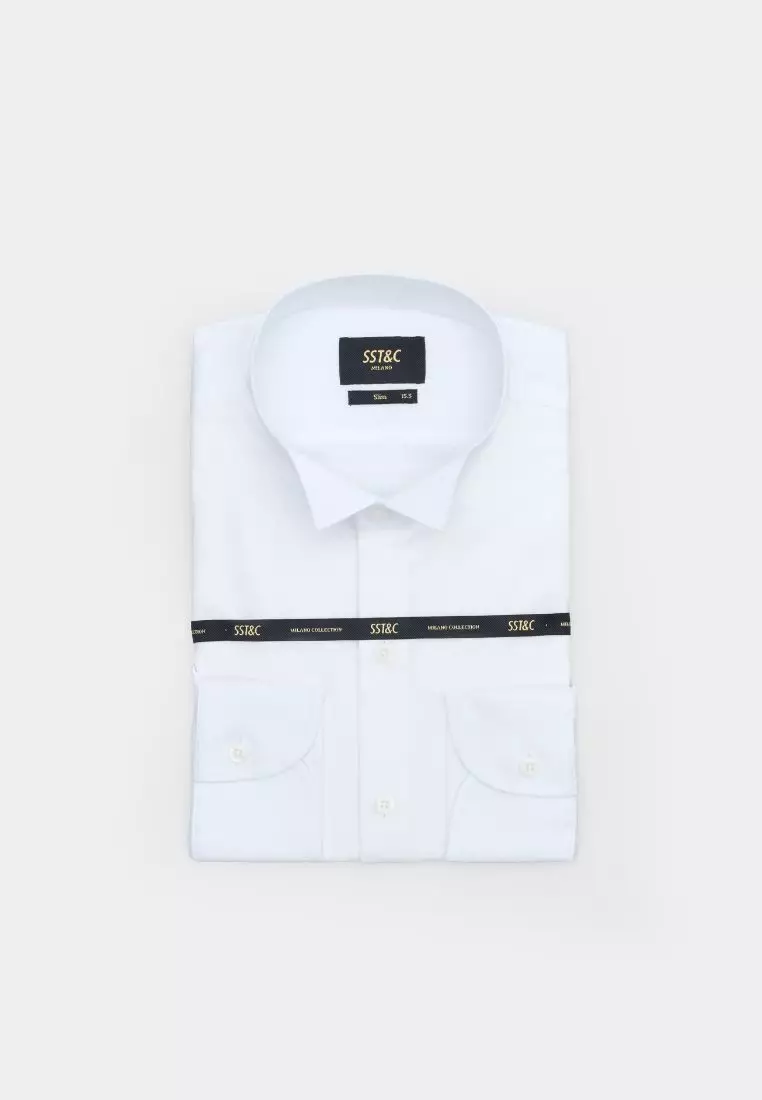 #米蘭系列 白色拼接禮服款修身版襯衫