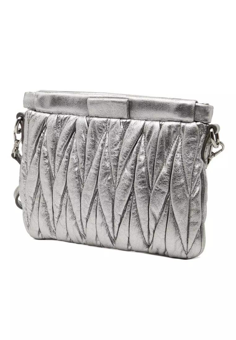 Pre-Loved Miu Miu Matelasse Metallic Nappa Frame Clutch With Strap