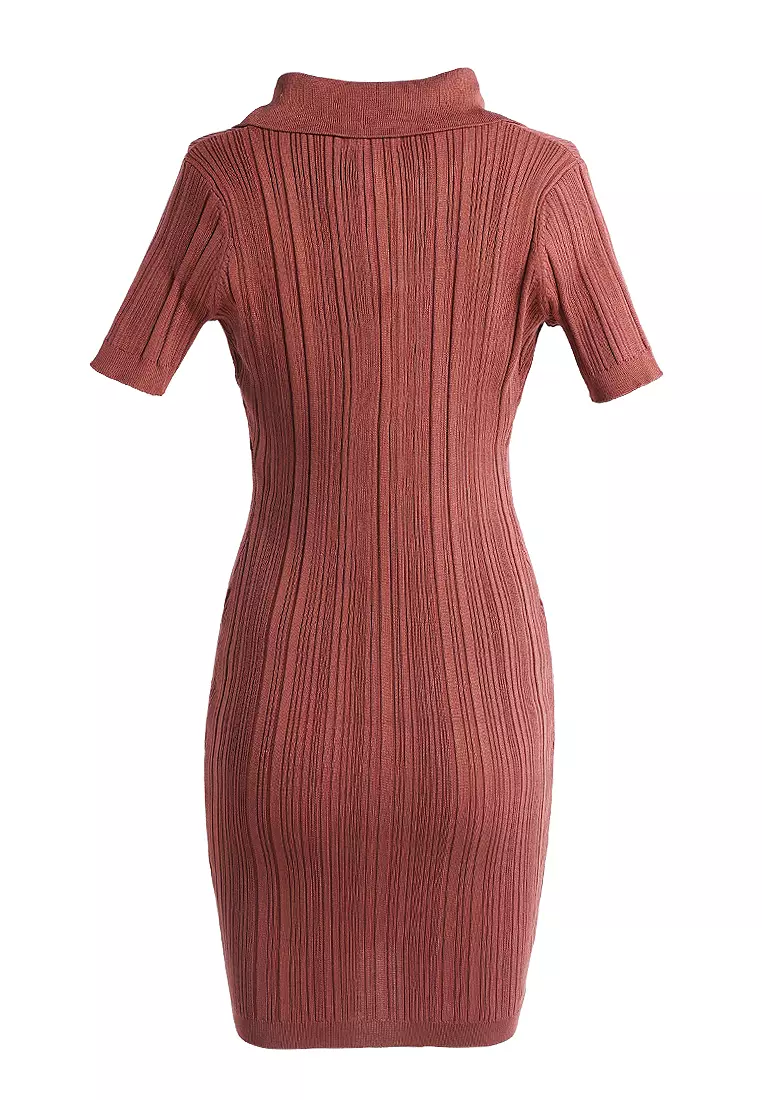 Dress Sweater Bodycon Kerah Marsala