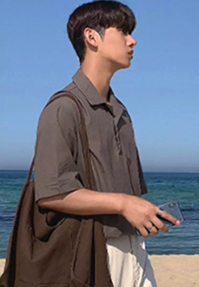 休閒薄款亞麻襯衫上衣 A22050342BW