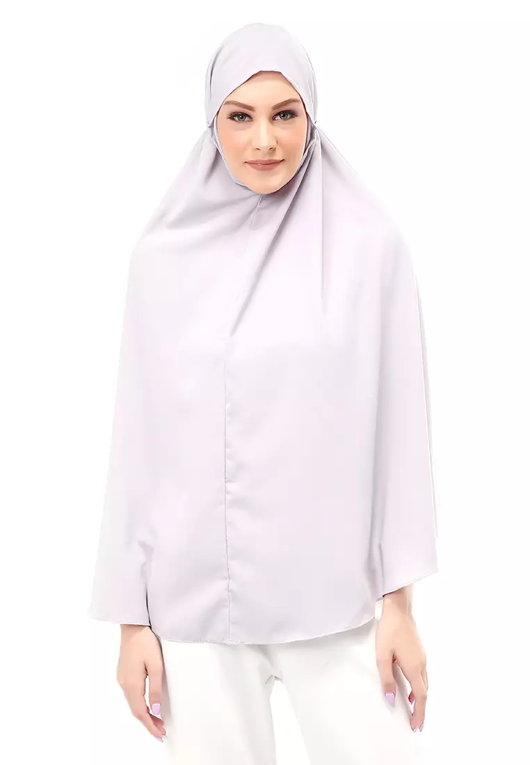 Nindy Jilbab Khimar Bergo Jumbo Motif Polos Relaxed Fit - Silver