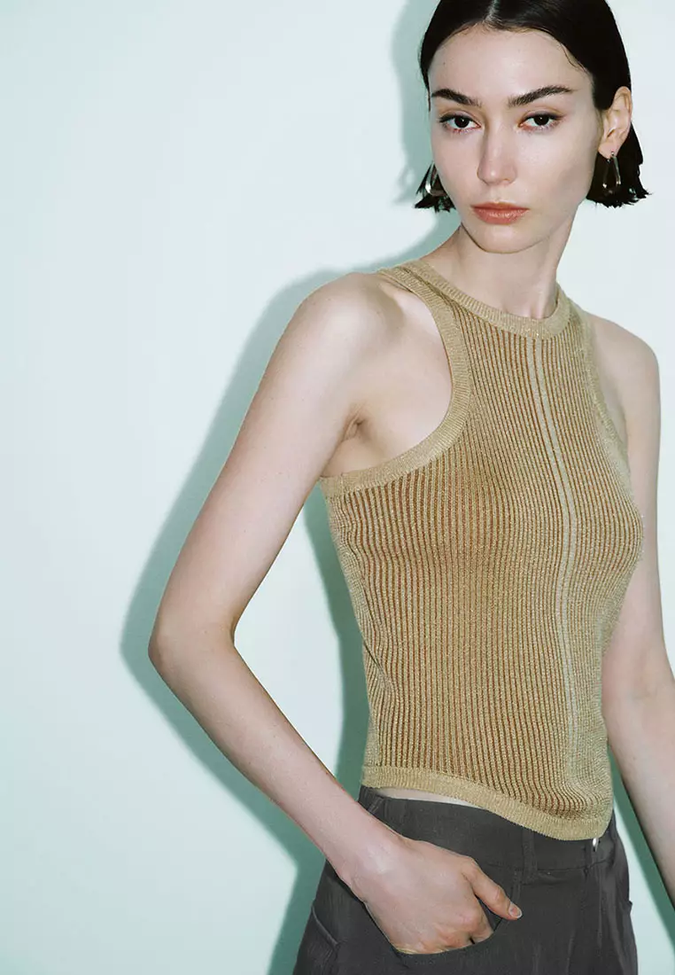 UR秋季新款女装潮流百搭撞色纹理修身针织背心UWJ940029