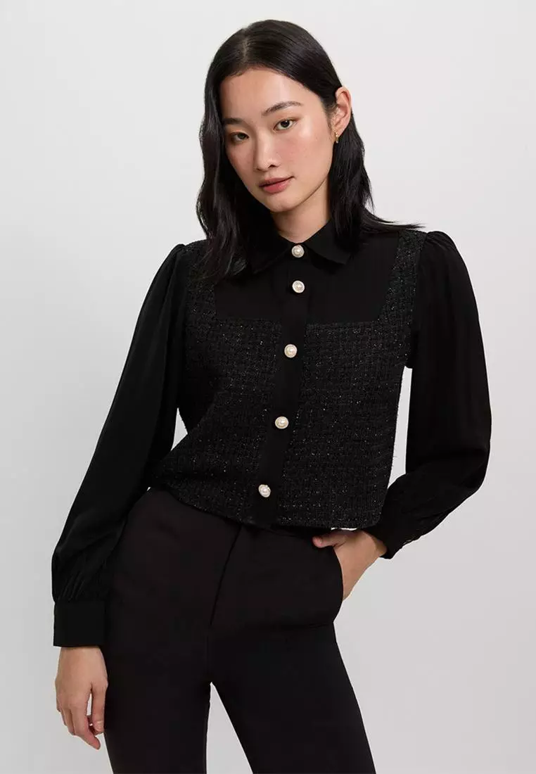Tweed Pearl Button Top