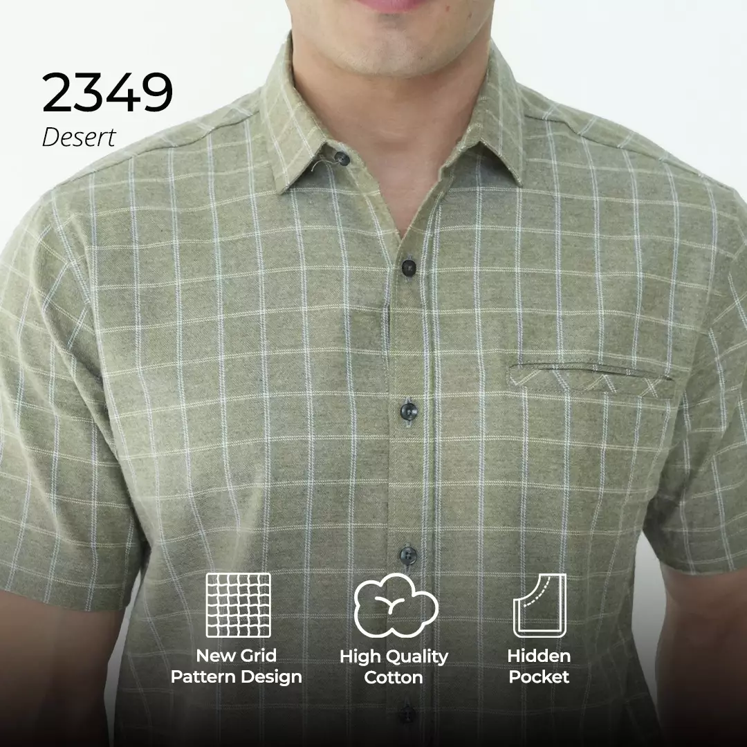 Casella Kemeja Chicago Pria Lengan Pendek Exclusive Motif Kotak 2349 Desert