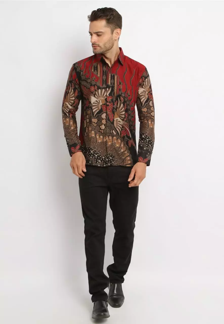 Citragada Maron Kemeja Batik Pria Premium Slimfit Modern Lengan Panjang