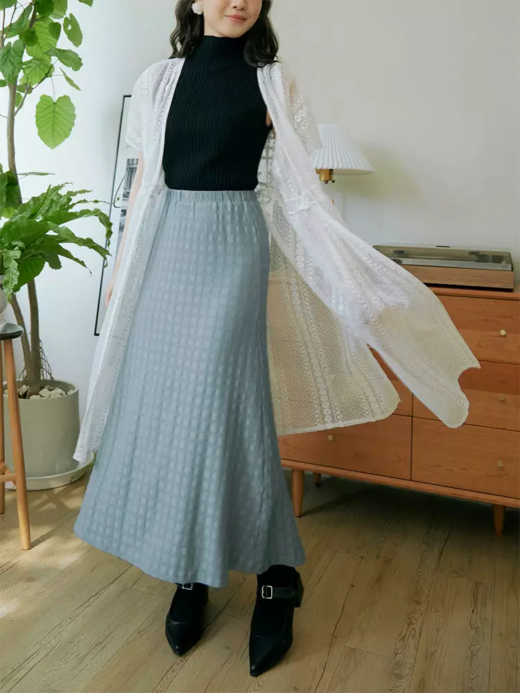 日系立體織紋腰鬆緊A字長裙《CA2976》