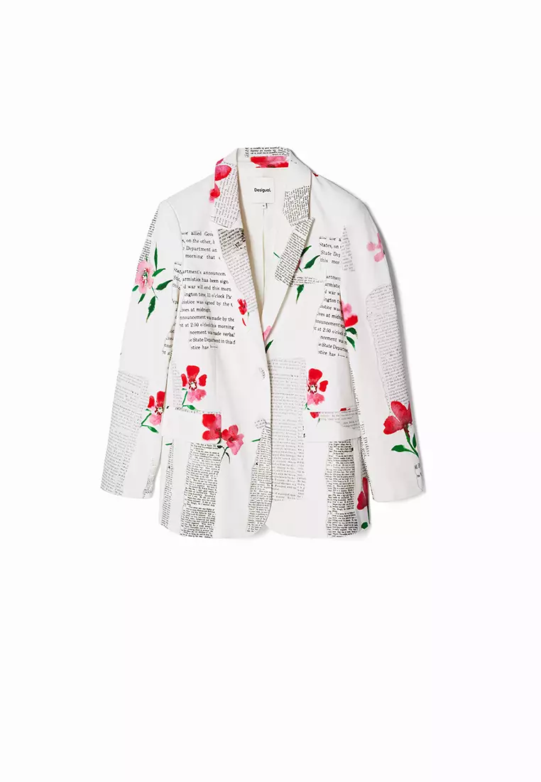 Desigual Woman Straight floral text blazer.