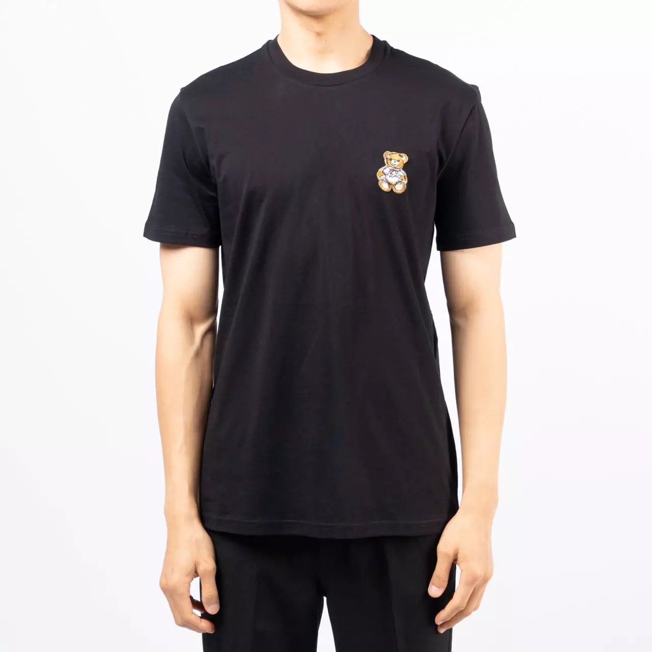 Teddy Bear Sketch Drawing Patch T-Shirt Black