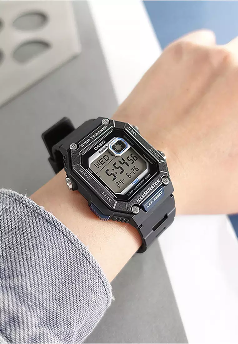 WS-B1000-1A Men Digital Watch Black Resin Strap w. Bluetooth