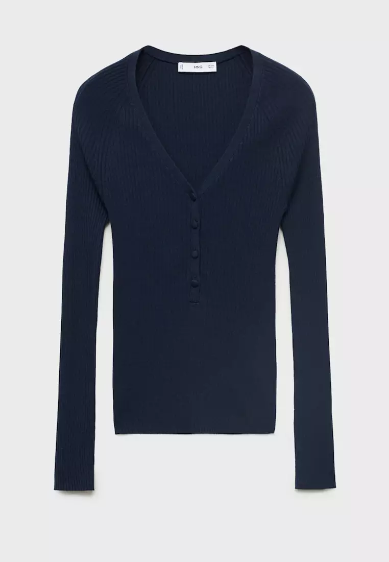 V-Neck Ribbed Knit Sweater