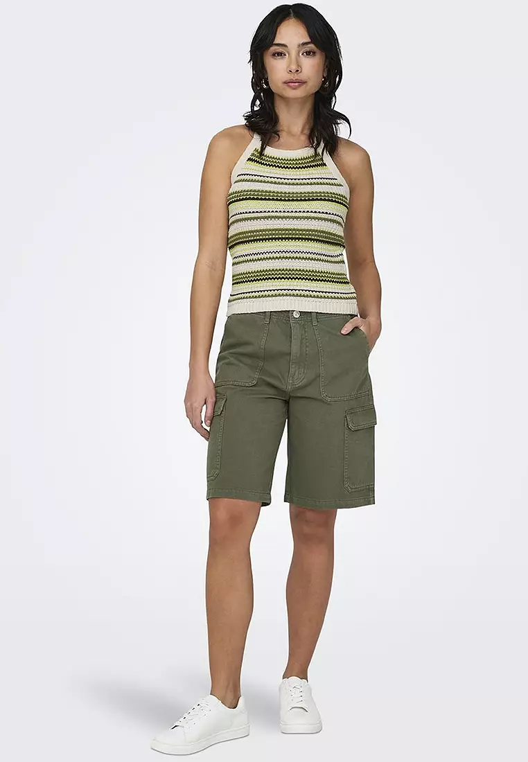 Halter Neck Stripe Knit Top