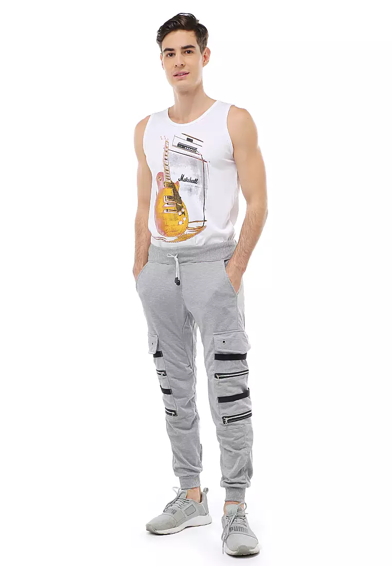 Locko Long Pants Celana Jogger Pria Zipper Design Material Baby Terry ORIGINAL - Light Gray