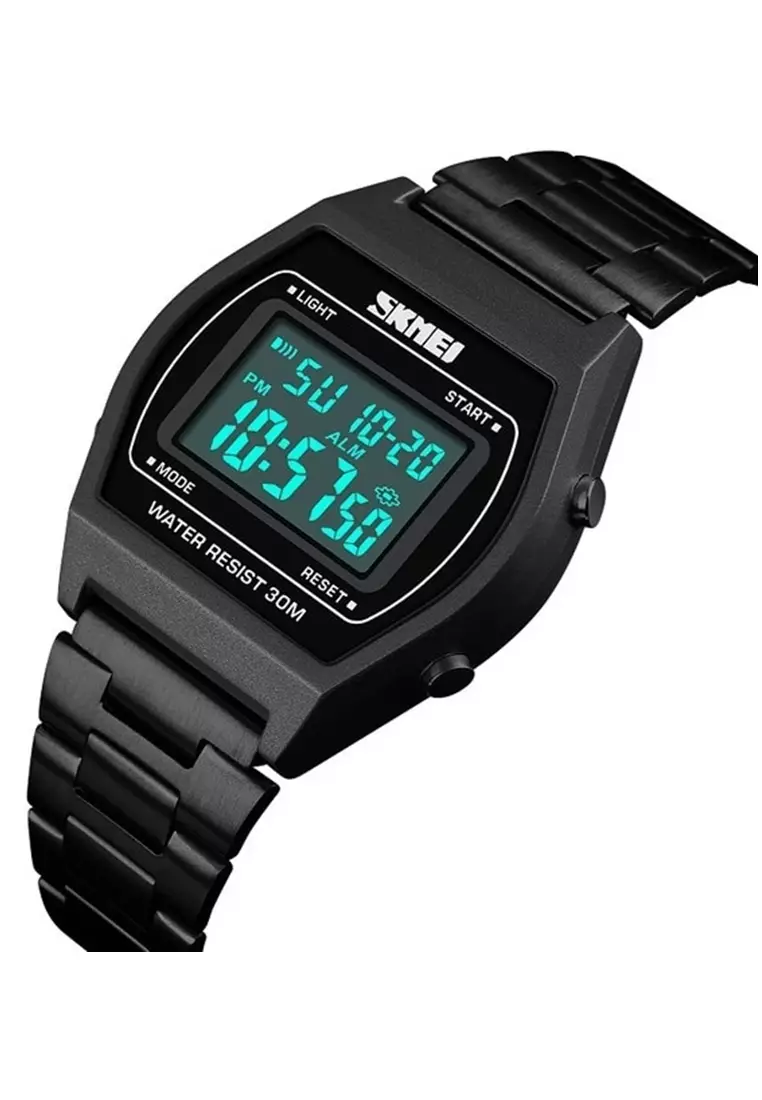 Jam Tangan Kasual Digital Pria Waterproof 30m Strap Tali Material Stainless Steel LL07 ORIGINAL
