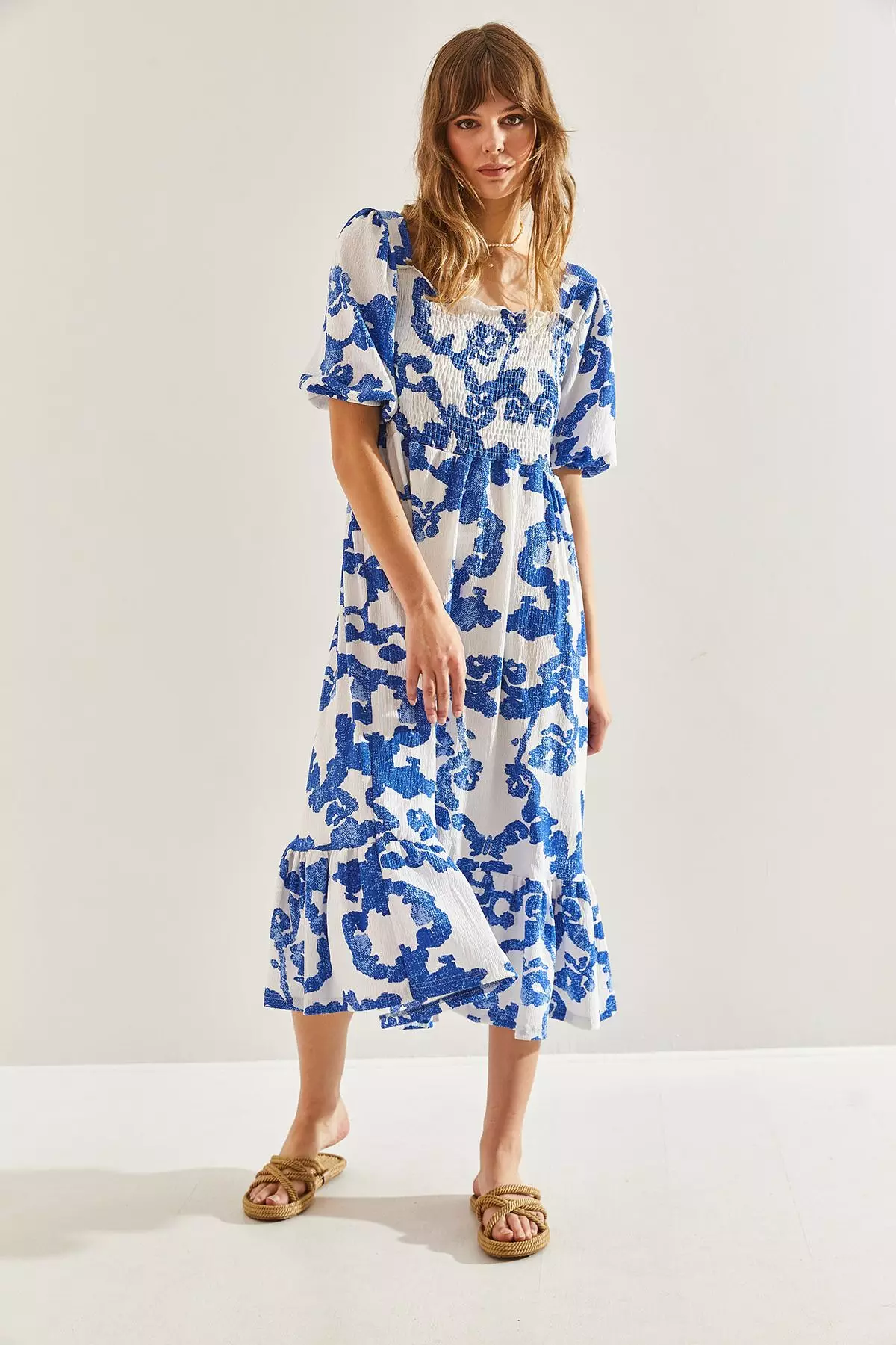 Women's Ruffled Skirt, Square Neck Midi Dress 60251099