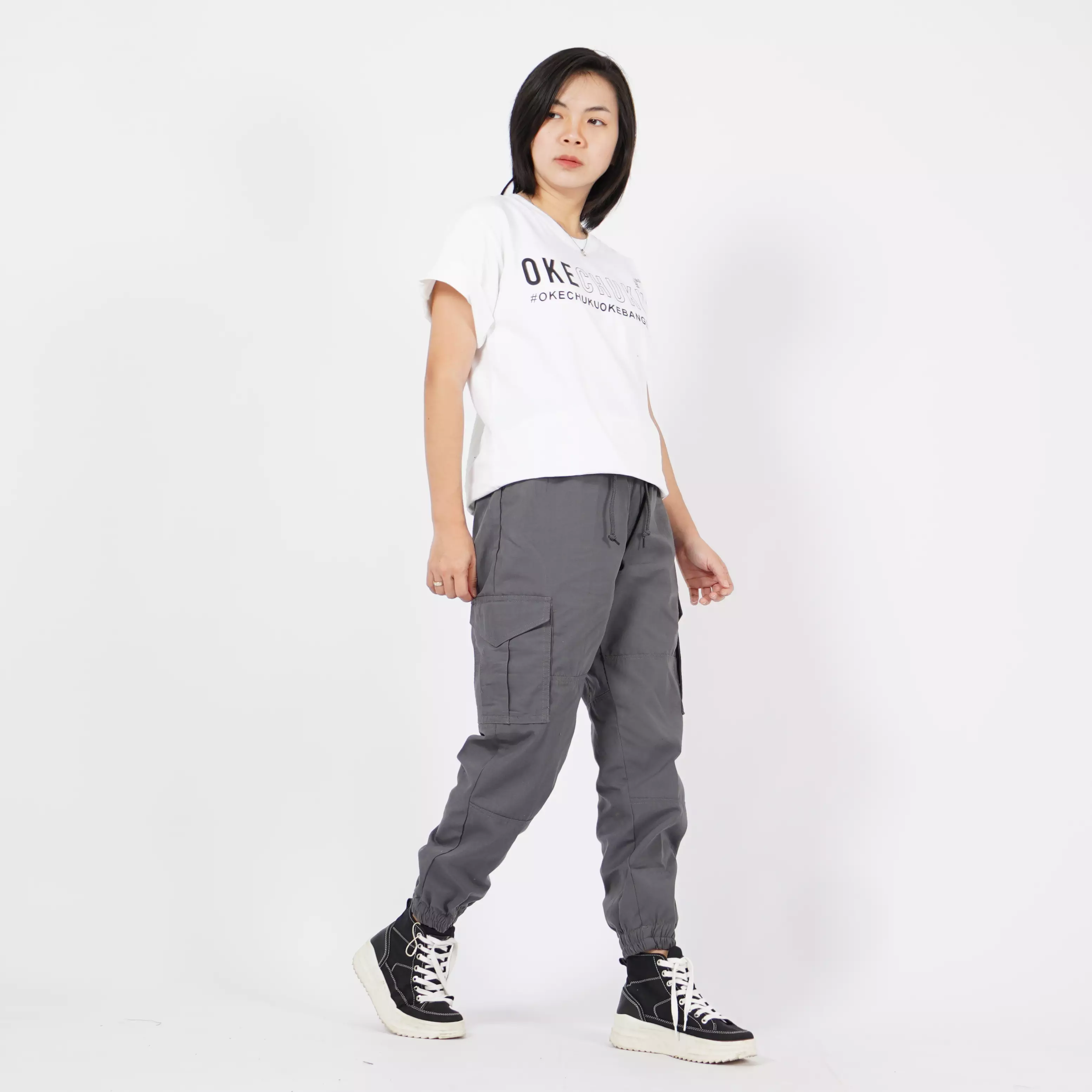 DIVA Cargo Jogger Pants Wanita Celana Panjang Cargo Wanita - ABU
