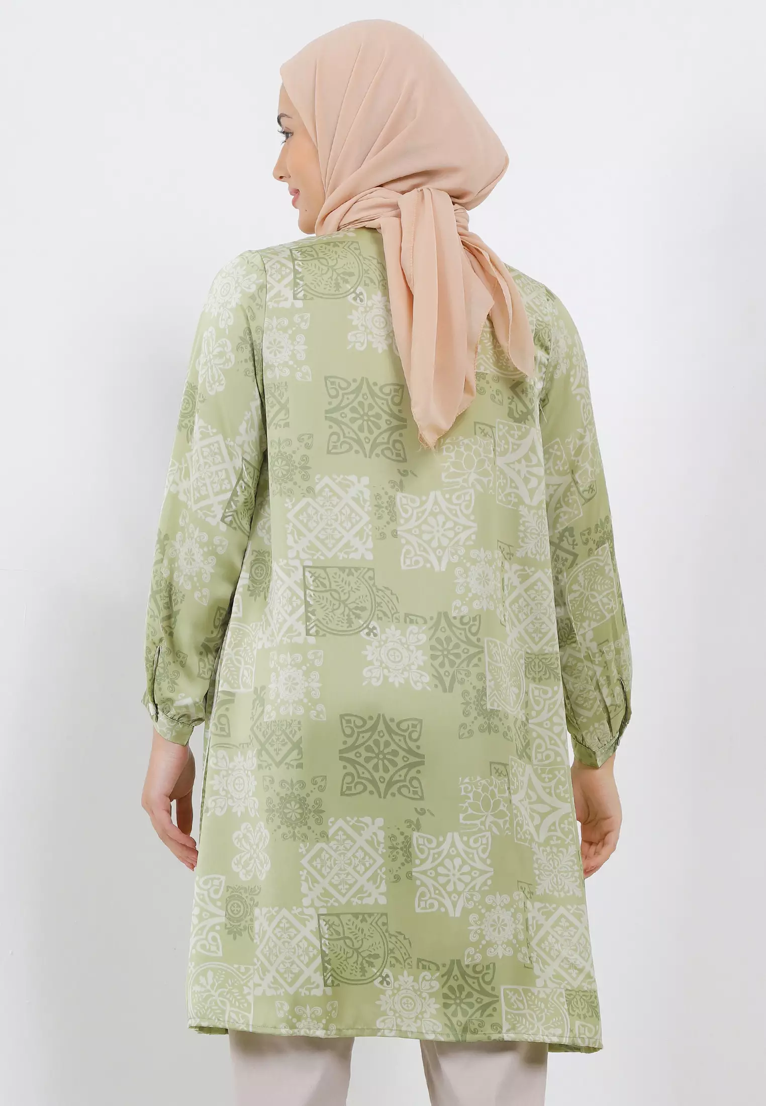 MFMW Geniara Tunik Plisket Green Motif