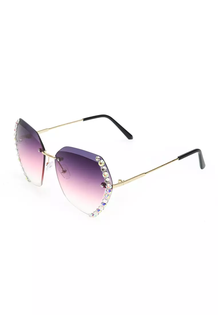 Revika Kacamata Fashion Wanita Sunglasses Frameless Cut Edge Material Metal ORIGINAL - Purple