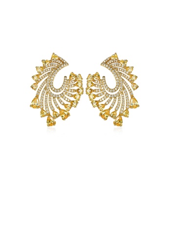 Glamorousky white Fashion Personality Plated Gold Geometric Stud Earrings with Yellow Cubic Zirconia 93CE0ACC17962EGS_1