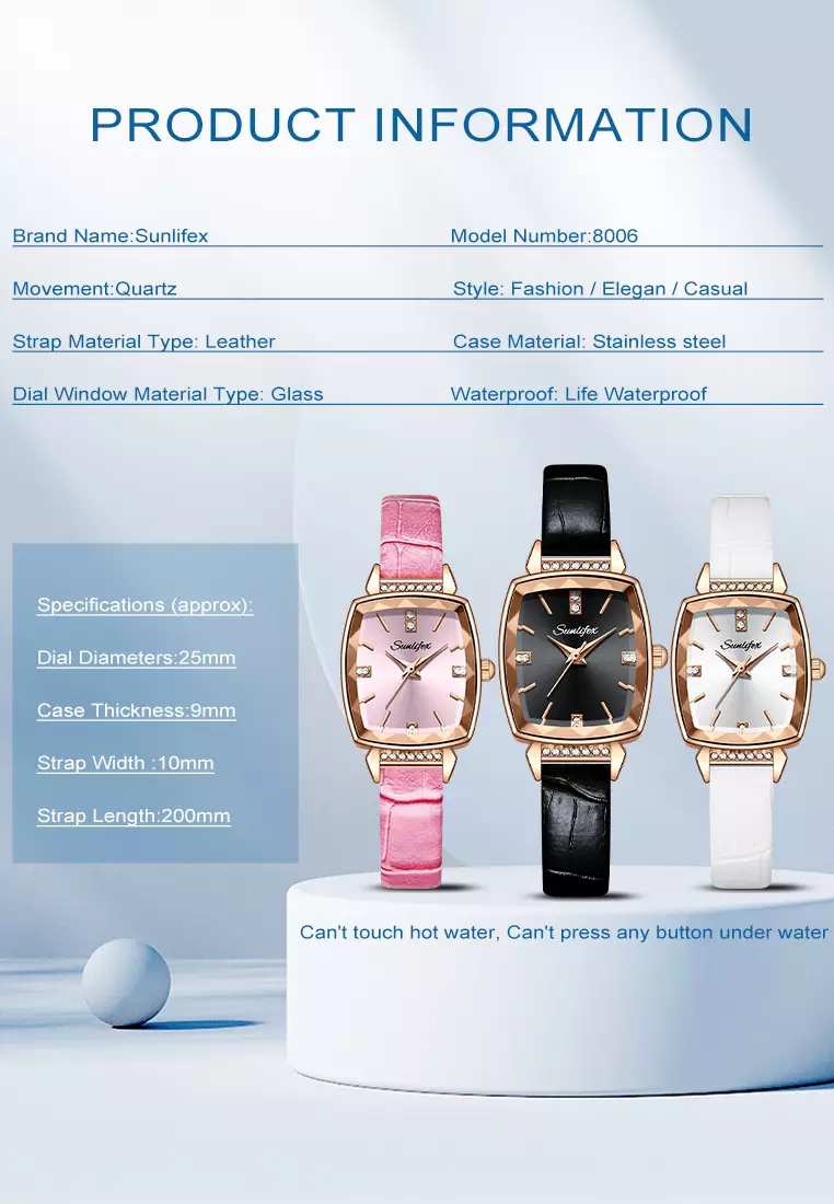 Jam Tangan Wanita 8006 Kuarsa Wanita Tali Kulit Berlian Jam Tangan Cewek Original white