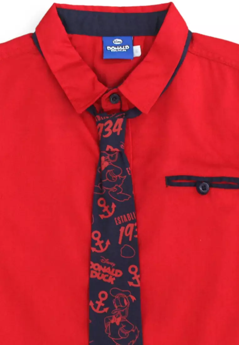 Shirt/ Kemeja Anak Laki/ Donald Duck Look Style Red Dobby