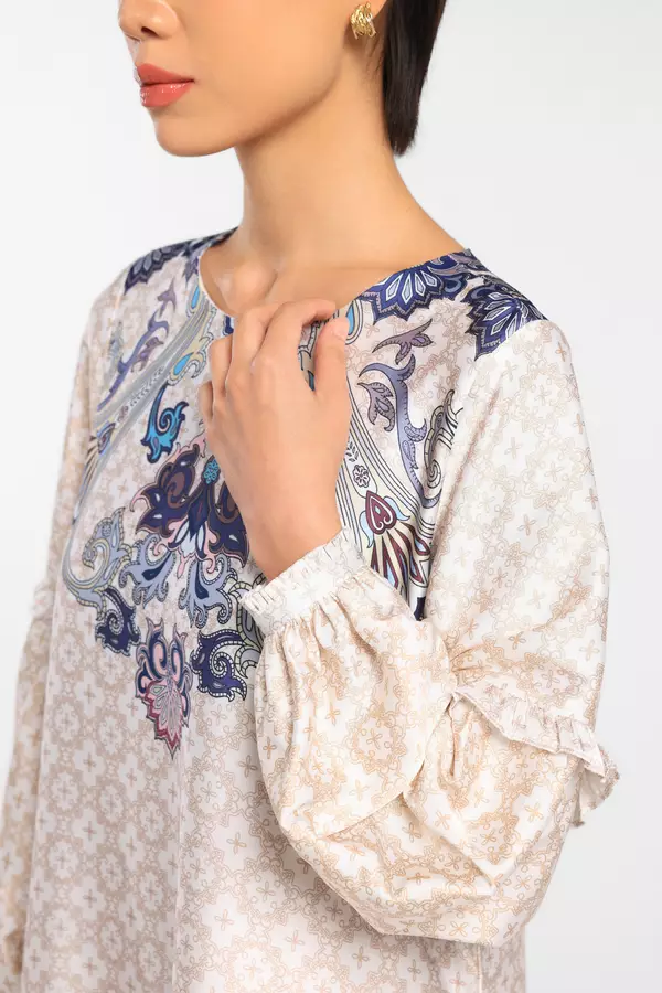 MINIMAL - Gadiel - Gamis Motif Border Ornament - Off White - Rezky Aditya & Citra Kirana for Manzone & Minimal Warna Offwhite