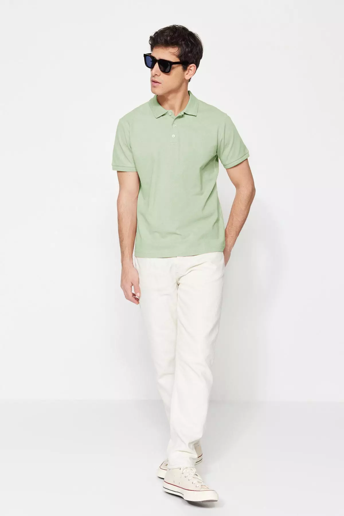 Mint Stripe Slim Fit Polo Neck T-Shirt - 100% Cotton Tmnss20Po0009