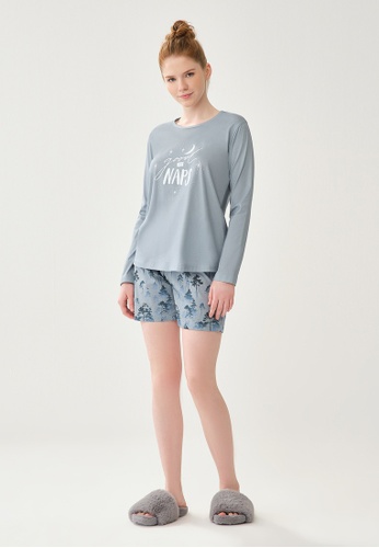 Blue Pyjama Set, Slogan Print, Crew Neck, Normal Fit, Short Cut, Long Sleeve Homewear And Sleepwear for Women 2023 | Buy DAGİ Online | ZALORA Hong Kong