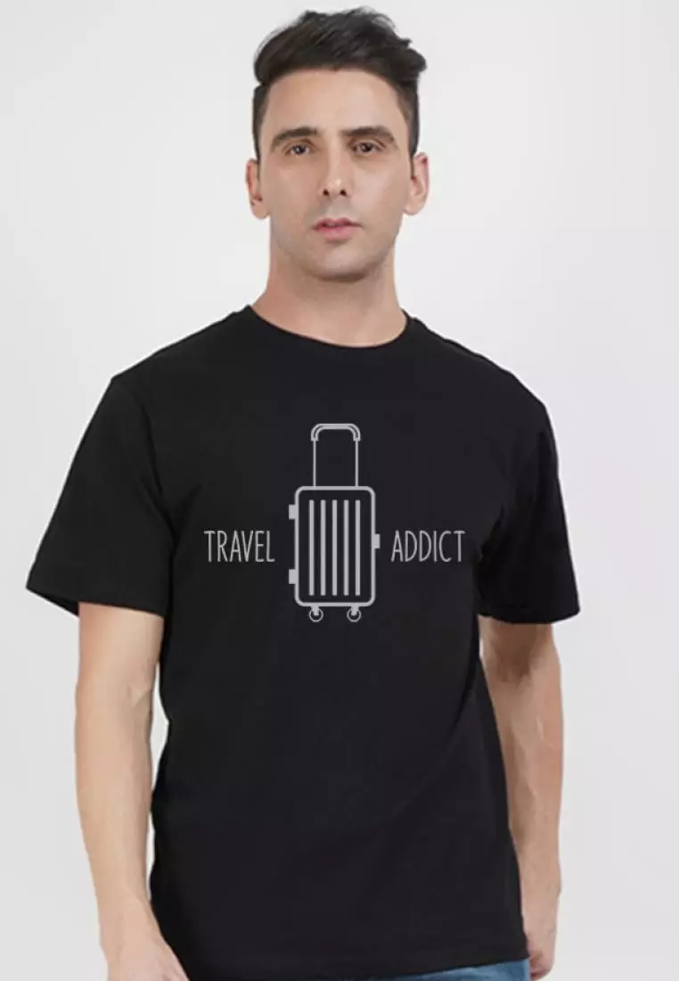 Travel Addict Black Cotton Short Sleeve Crew Neck Regular Fit T-Shirt