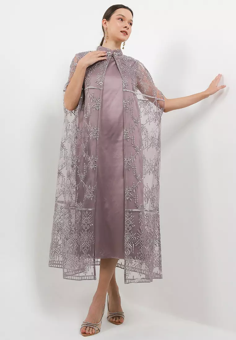 Mandarin Collar W/ Diamond Ethnic Emb Long Cape Cardigan