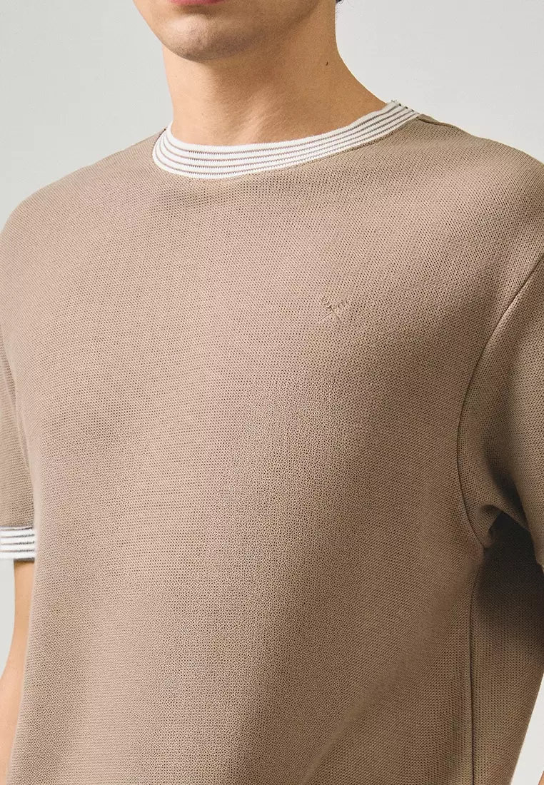 Regular Fit T-Shirt With Multiple Contrast Tipping Detail In Textured Knit