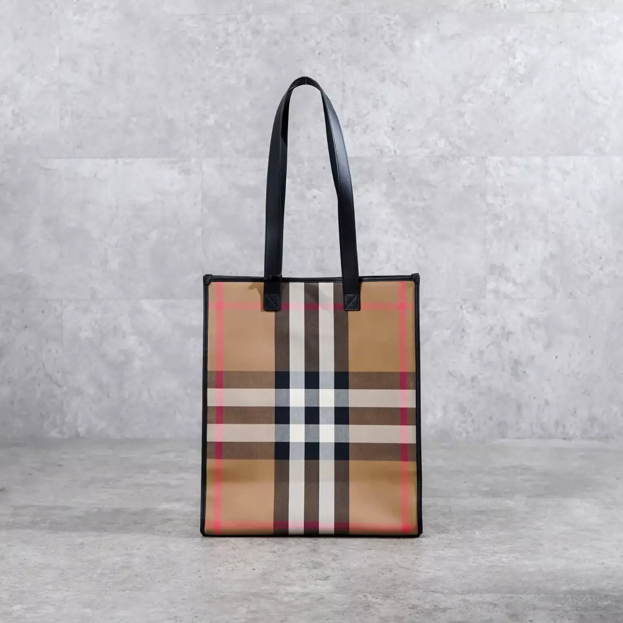 Tas BURBERRY CHECK BEIGE BLACK CANVAS SHOPPER BAG 100% ORIGINAL