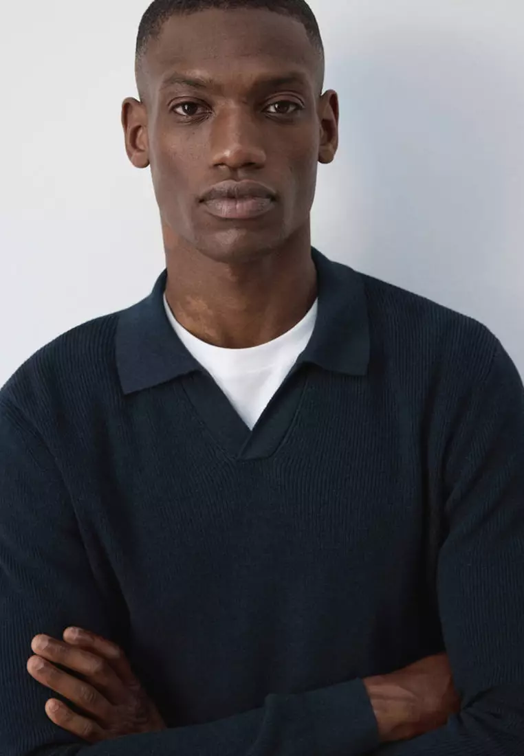 100% Cotton Ribbed Knit Polo Shirt