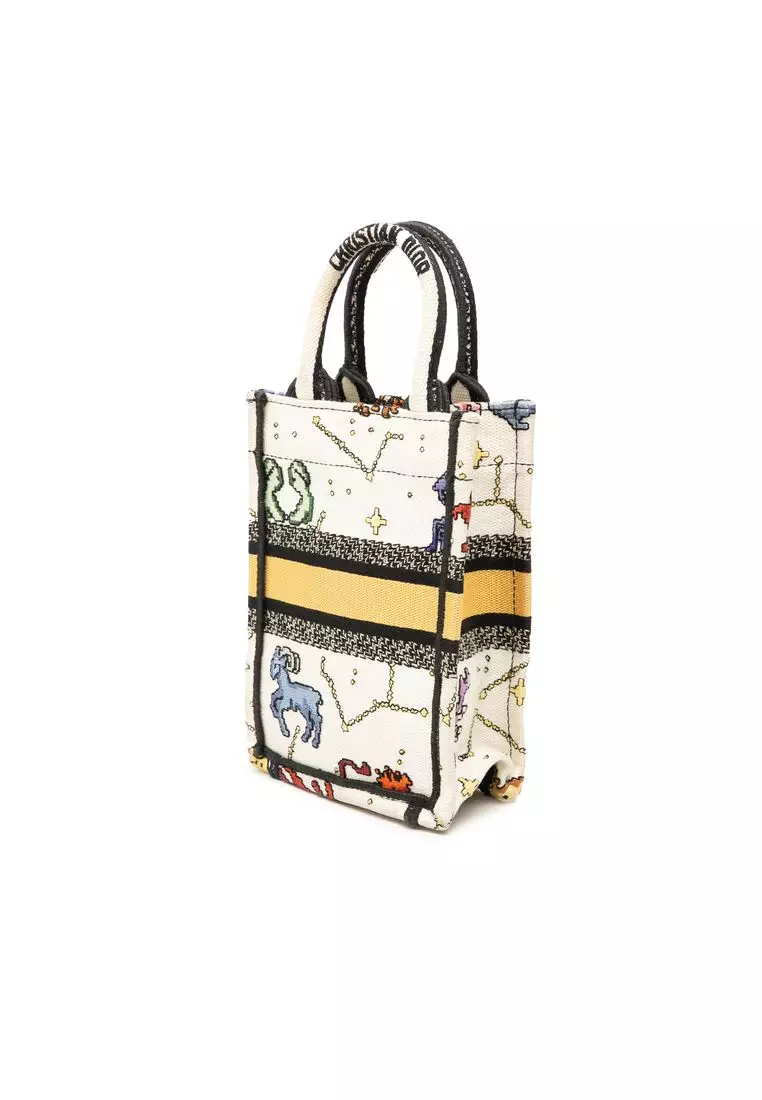 Pre-Loved Dior Mini Embroidered Canvas Pixel Zodiac Vertical Book Tote