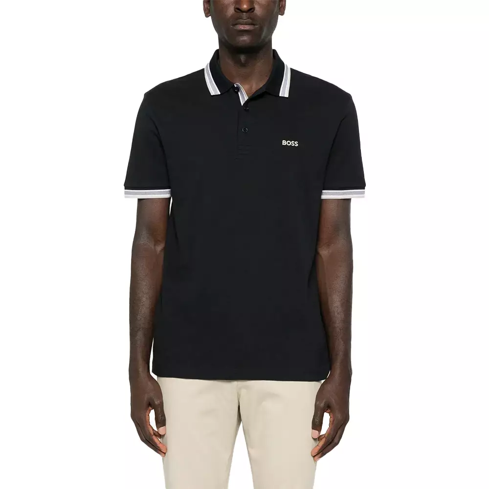 Style Paddy Contrast Logo Polo Shirt Striped-Collar Black