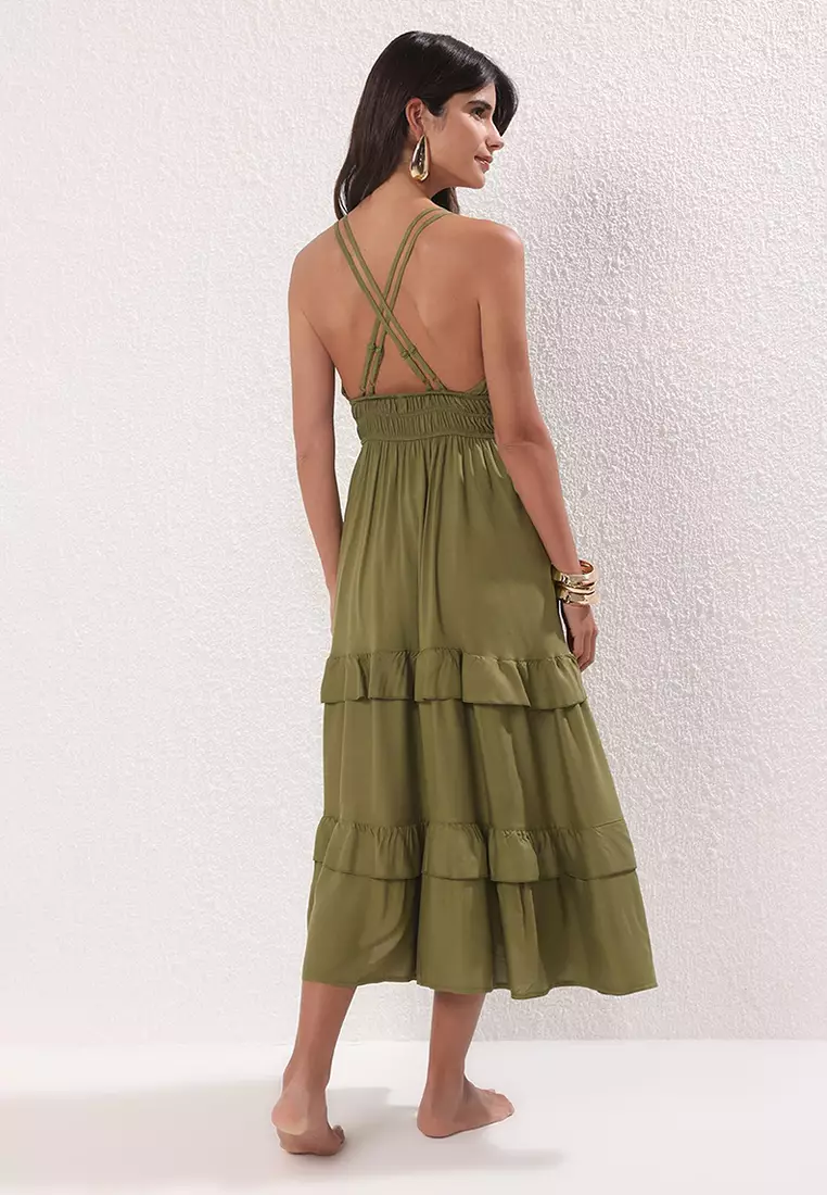Khaki Maxi Woven Beach Dress Tbess25El00121