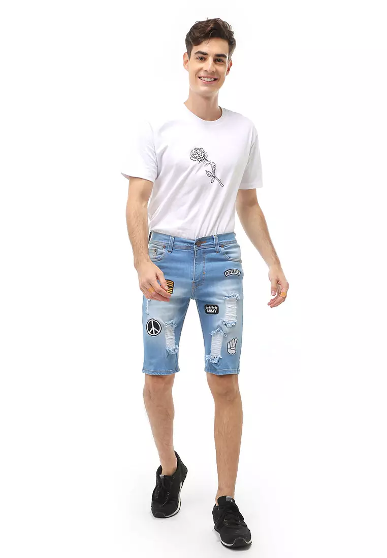 Locko Short Pants Ripped Jeans Pria Sticker Motive Material Denim ORIGINAL - Bioblitz