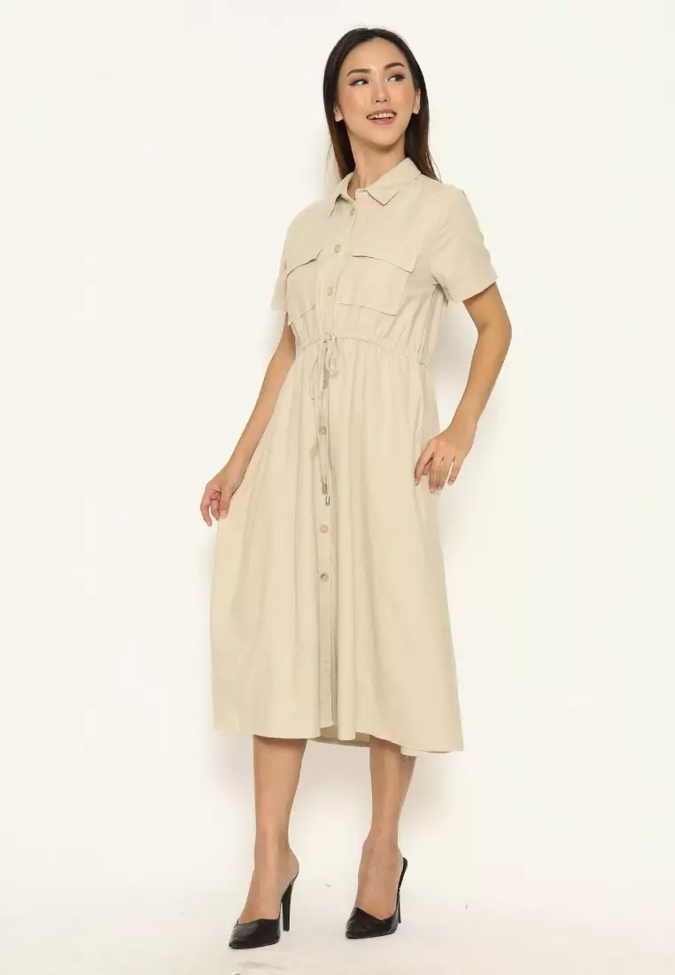 Urban Exchange Diana Dress Cream - Midi Dress Cream