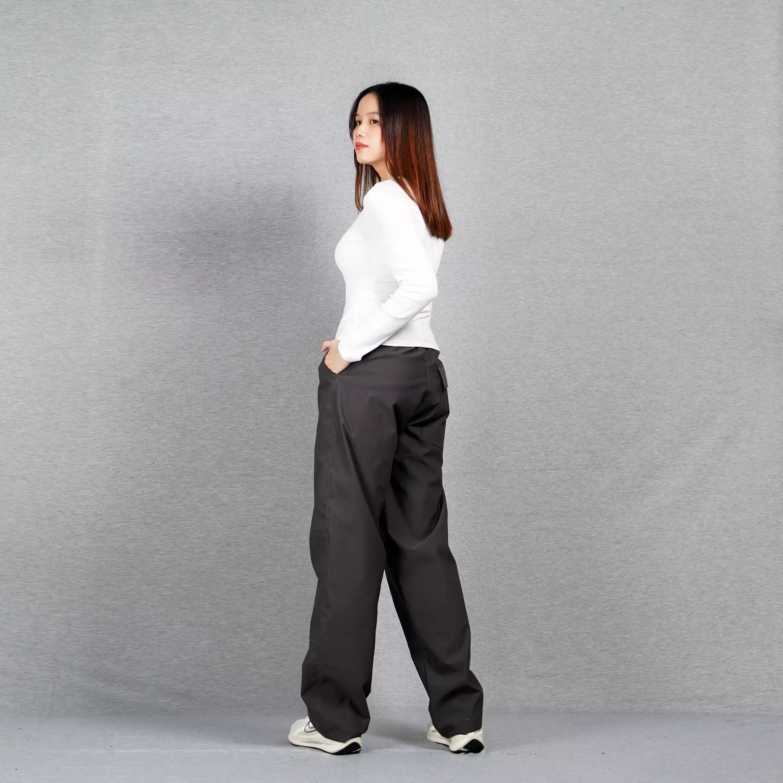 JORDI Celana Panjang Wanita Celana Wanita Casual Reguler Fit Chino Pants Wanita - ABU