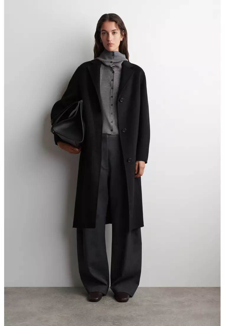 LAYERED MERINO WOOL HIGH-NECK CARDIGAN