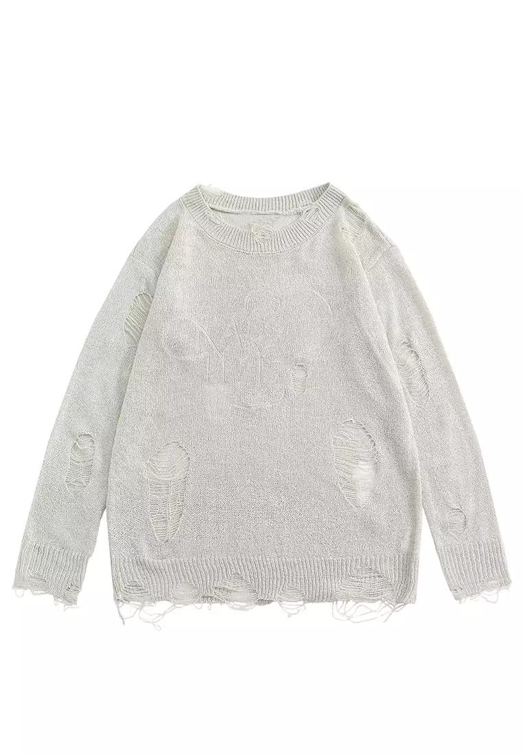 White torn clearance sweater