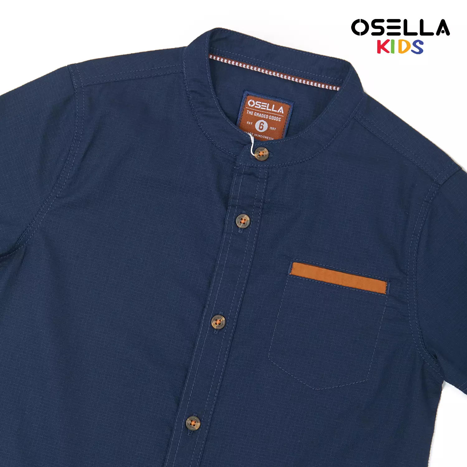 [NEW] Osella Lincoln Ripstop Short Sleeve Shanghai Collared  In Navy 2232520259 | Atasan Kemeja Shanhai Anak Laki Laki